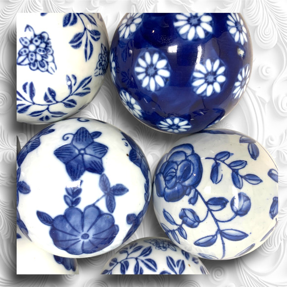 Vintage Y2K Lot 12 x Pier 1 Blue White Chinoiserie Ceramic Carpet Balls Orbs - Picture 2 of 6